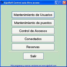 AjpdSoft Control aula libre acceso - Menú principal
